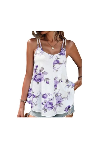 Mor Yaz Kadın Kaşkorse Yelek Rahat Yuvarlak Yaka Kazak Dijital Baskı Üstleri Kaşkorse