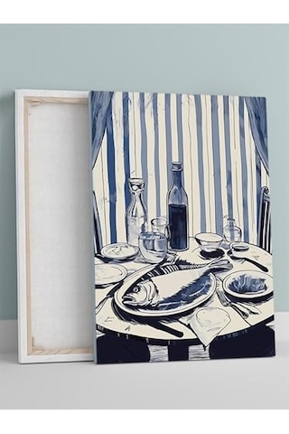 The Table, Masa Üstü Balık Meyhane, İzlenimci Sanat Mutfak Kanvas Tablo - Tuval Tablo -