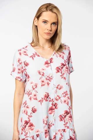 Türen 3603 Kadın Kısa Kollu Dokuma V Yaka Önden Düğmeli Elbise-mavi Mavi