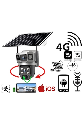 4g Solar Ptz 3 Görüntü Kamera-6.0mp 6 Adet Çift Çekirdekli Led