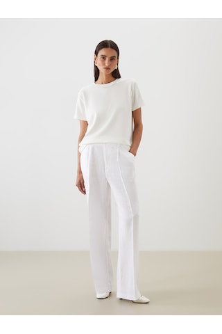 Lcw Modest Beyaz Loose Fit %100 Keten Kadın Pantolon