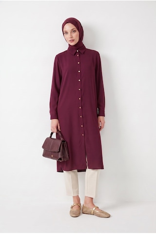 Armine Trend Düğme Detaylı Gömlek Yakalı Uzun Tunik Mürdüm 26yt484