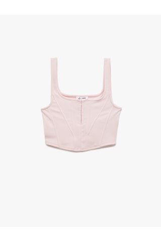 Koton Kare Yaka Korse Detaylı Kolsuz Slim Fit Crop Bluz Pembe 5sal30311ık Gül