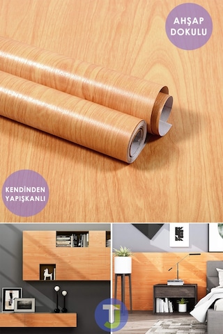 Technojet Kendinden Yapışkanlı Ahşap Görünümlü Mutfak Banyo Tezgah Duvar Dolap Masa Kaplama 60x300cm 001