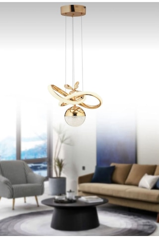 Tek Toplu Gold Kaplamalı 3 Renk Ledli Avize Gold