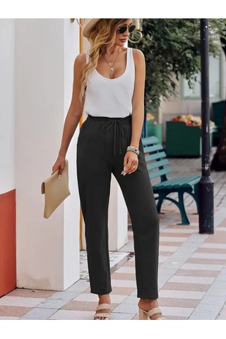 Modaserdem Kadın Beli Lastikli Keten Pantolon Siyah