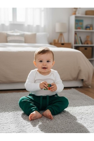 Zekids Erkek Çocuk Pamuklu Bel Paça Lastikli Eşofman Altı-16390 Yeşil