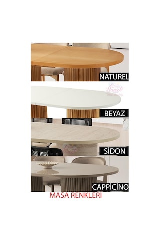 Açılır Oval Picasso Yemek Masası Takımı Nergis Sandalye Natural 1 Masa 6 Sandalye Beyaz