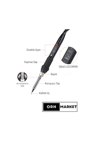 80W LCD Lehimleme Full Set – Dijital Havya, Stand, Uçlar, Cımbız, Pompa, Pasta ve Bant