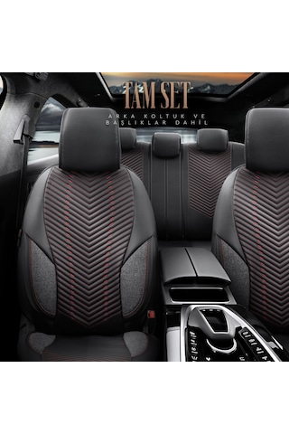 Advanced Design Özel Tasarım Premium Süet-Deri Ekstra Destekli Universal Oto Koltuk Kılıfı Tam Set