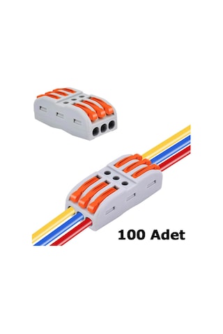 Hızlı Kablo Ekleme Aparatı - Üçlü Kablo Birleştirici - 100 Adet
