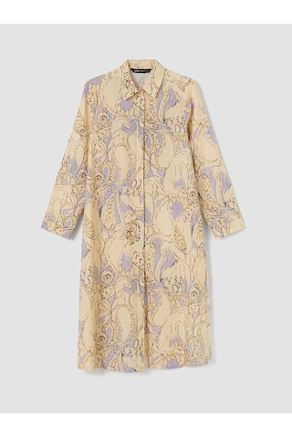 Lcw Modest Ekru Desenli Poplin Kadın Gömlek Tunik