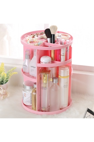 Sones 360 Derece Dönebilen Fonksiyonel Kozmetik Kabı Makyaj Düzenleyici Çevre Dostu Saklama Kutusu, Boyut: 23 X 31 Cm Pembe