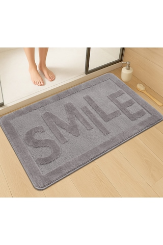 Doğal Kaymaz Taban Banyo Paspas Uzun Ömürlü Yumuşak Dokulu Su Emici Yıkanabilir Smile 60x100 Gri