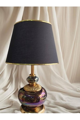 Athyra Abajur Siyah Sedef Gold Kaplamalı Siyah Şapkalı Siyah