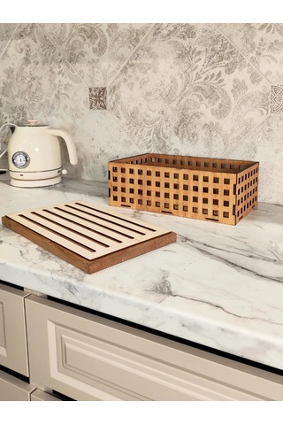 4ome Tahta Kapaklı Ve Sunum Tepsisli Ekmeklik Sepet 275119482 Kahverengi