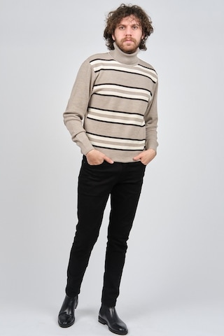 Mısırlı Erkek Tam Balıkçı Çizgili Yün Kazak 3869077 Bej Bej