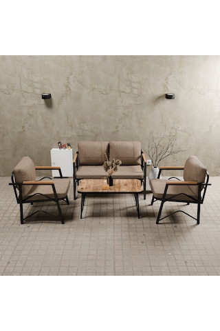 Mb Garden Furnıture Simetri Model, Balkon, Bahçe, Cafe, Metal Koltuk Takımı,bahçe Takımı,çay Seti,2+1+1+sehpalı Süngerli Cappuccino