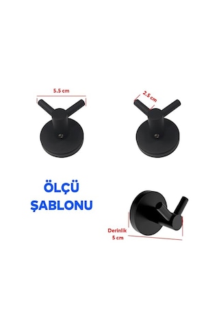 Siyah Renk Metal Sağlam Banyo Lavabo 2'li Askılık Aparat Bornoz Havlu Asma Askı Vidalı Çok Renkli