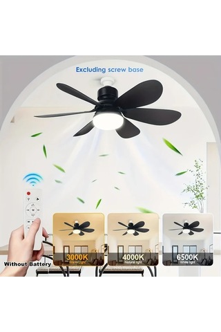 Xuweiwei 20.5 İnç Siyah Akıllı Led Tavan Fanı Işığı 52.07 41.91 Cm Uzaktan Kumandalı 3 Renk Sıcaklık Sessiz Çalışma Modern Tasarım E26 E27 Soket