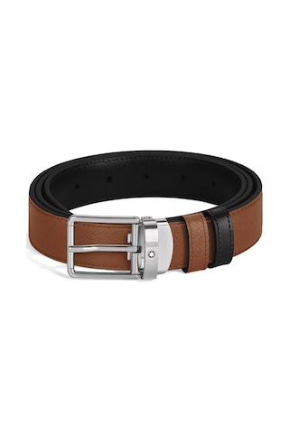 Montblanc Dikdörtgen Tokalı Kızıl Kahve - Siyah 35 Mm Çift Tarafl Kahverengi
