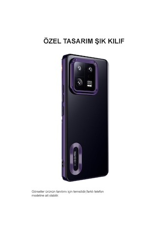 Xiaomi Mi 13 Yanları Renkli Lens Korumalı Logo Gösteren Luxury Silikon Kılıf - Rose Gold