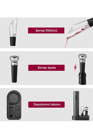 Ezere Sarjlı Otomatik Şarap Açacağı Tirbuşon Seti Şarap Açma Seti- 5775 Siyah