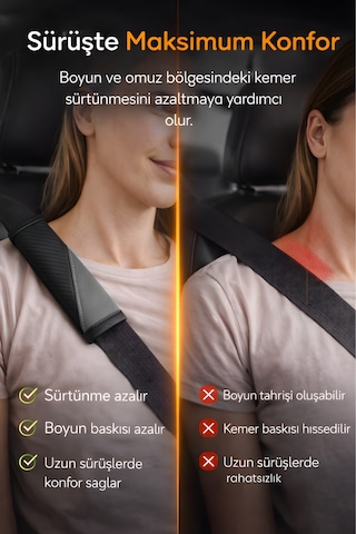 Emniyet Kemeri Kılıfı 2 Adet Deri Carbon Yumuşak Dolgulu Boyun Konfor Emniyet Kemer Pedi - Kmrx4
