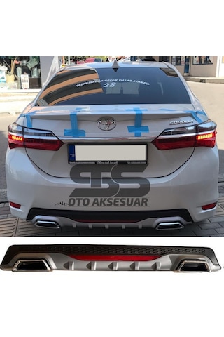 Toyota Corolla 2013-2018 Difüzör Arka Tampon Eki 2 Egzoz Çıkışlı Gri Reflektörlü