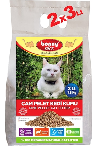 Bonny Nice Doğal Pellet Çam Peleti Kalın Kedi Kumu 2 x 3 L