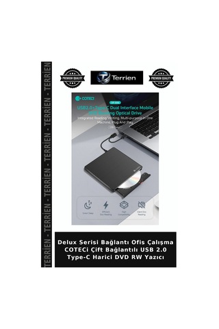Delux Serisi Bağlantı Ofis Çalışma Coteci Çift Bağlantılı Usb 2.0 Type-c Harici Dvd Rw Yazıcı