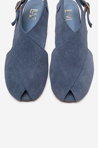 Luvishoes Monaro Kot Mavi Süet Hakiki Deri Kadın Sandalet