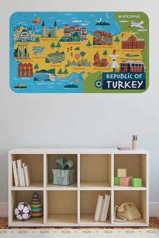 Eğitici Ve Öğretici Cocuk Odası Türkiye Haritası Duvar Sticker-60x105-3871 - Renkli Çok Renkli