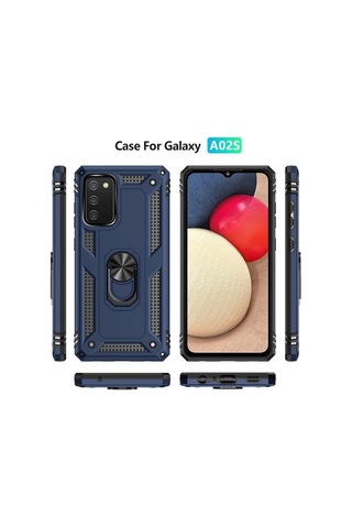 Samsung Samsung Uyumlu Galaxy A02s Kılıf Sofya Yüzüklü Silikon Kapak - Lacivert
