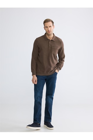 Lcwaıkıkı Classic Kahverengi Polo Yaka Erkek Sweatshirt