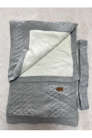 302495 Pc Geniş Saç Örgülü Triko Battaniye Gri