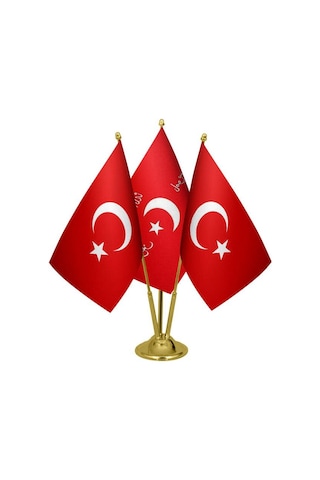 Masa Üstü İttihat ve Terakki Bayrağı Türk Bayrağı Üçlü Pirinç Dir