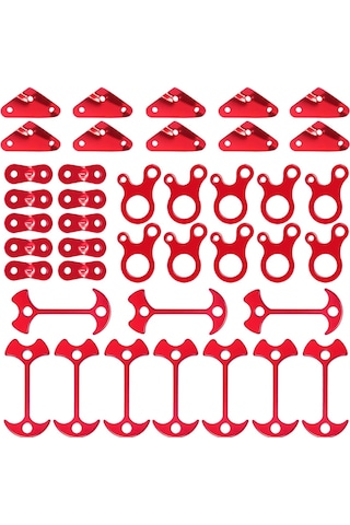 Leezsing Alüminyum Tente Rope Ayarlayıcı, Dış Mekan Kamp Malzemesi, Kayma Önleyici 40'lı Set, Çadır Çanta Piknik Uyumlu Kırmızı