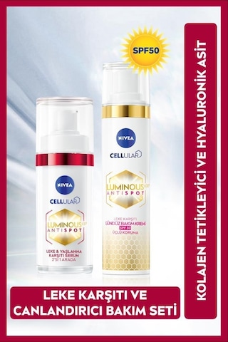 Nivea Luminous630 Kolajen Tetikleyici Leke ve Yaşlanma Karşıtı Serum 30 ML + Leke Karşıtı Gündüz Bakım Kremi SPF50 50 ML
