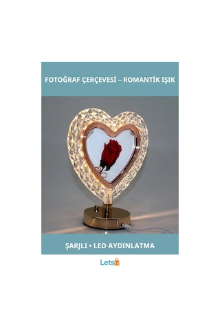 Şarjlı Led Işıklı Modern Kalpli Fotoğraf Çerçevesi