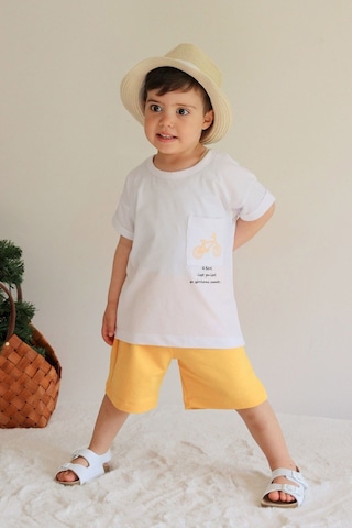 Babywom Unisex Oversize Yazlık Şortlu Basic Takım- Sarı