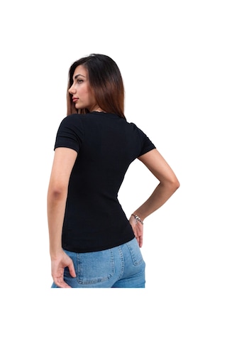 Thiff Kadın Ribana Buzy V Yaka T-shirt Tişört Siyah