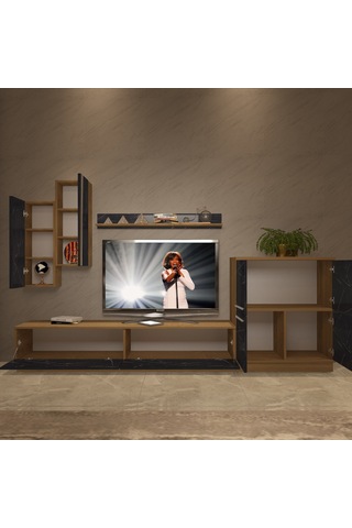 Decoraktiv Eko 6b Mdf Std Tv Ünitesi Tv Sehpası Pera - Siyah Mermer