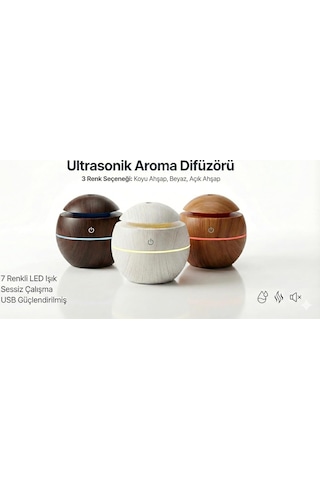 Vios Store Ultrasonik Hava Nemlendirici Ve Aroma Difüzörü - 3 Farklı Renk Seçeneği Beyaz, Açık Ve Koyu Ahşap