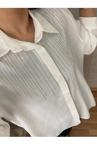 İlayla Taş Detaylı Gömlek Beyaz