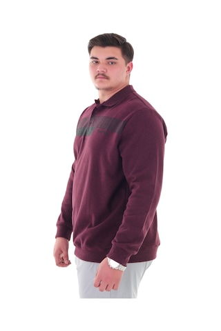 Erkek Battal Beden 158 Kiloya Kadar Uygun Bedenli Geniş Kalıp Baskılı Polo Yaka Selanik Sweat Bordo