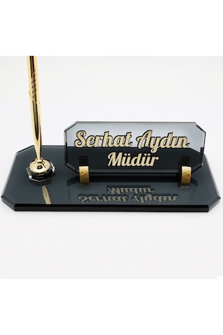 Kabartma Kristal Masa İsimliği Kalemli Dikdörtgen