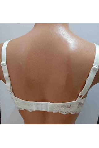 Ecem Yıldız Dantelli Balenli Petsiz Dolgusuz Sütyen Ekru
