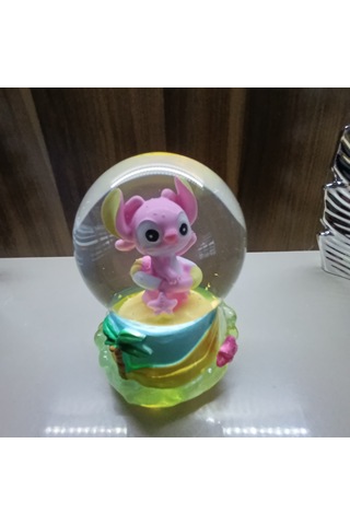 Stitch - Sarı Altlık 11cm-7cm Pilli Pembe Kar Küre