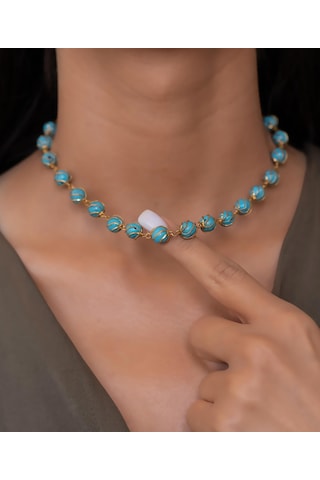 Bayar Gold 14 Ayar Kafesli Firuze Kolye Sarı Altın